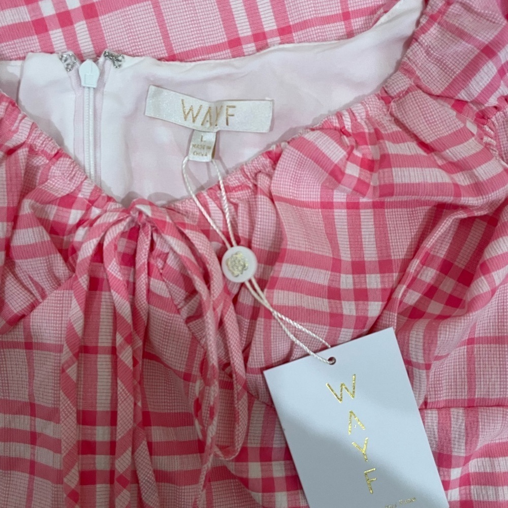 NWT WAYF Pink Plaid Mini Sundress Ruffle Sleeves Size Large - Picture 9 of 11